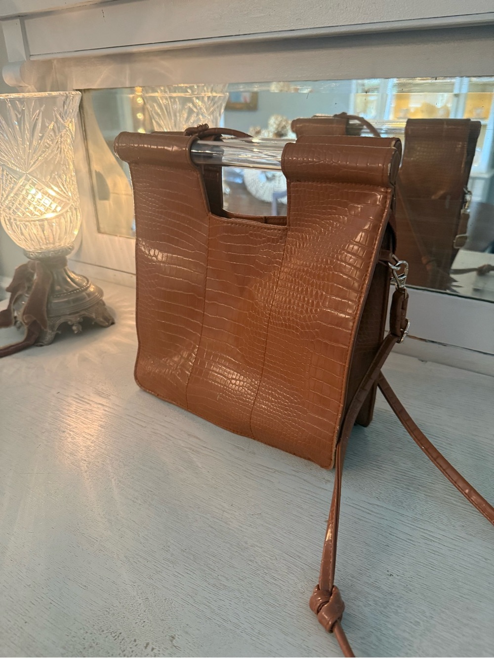 Bria Croc-Embossed Cognac Crossbody Bag